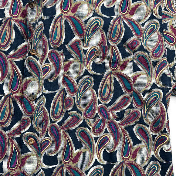 Vintage Enro Shirt Adult LARGE Purple Blue Paisley Check Psychedelic 90s - Picture 4 of 8
